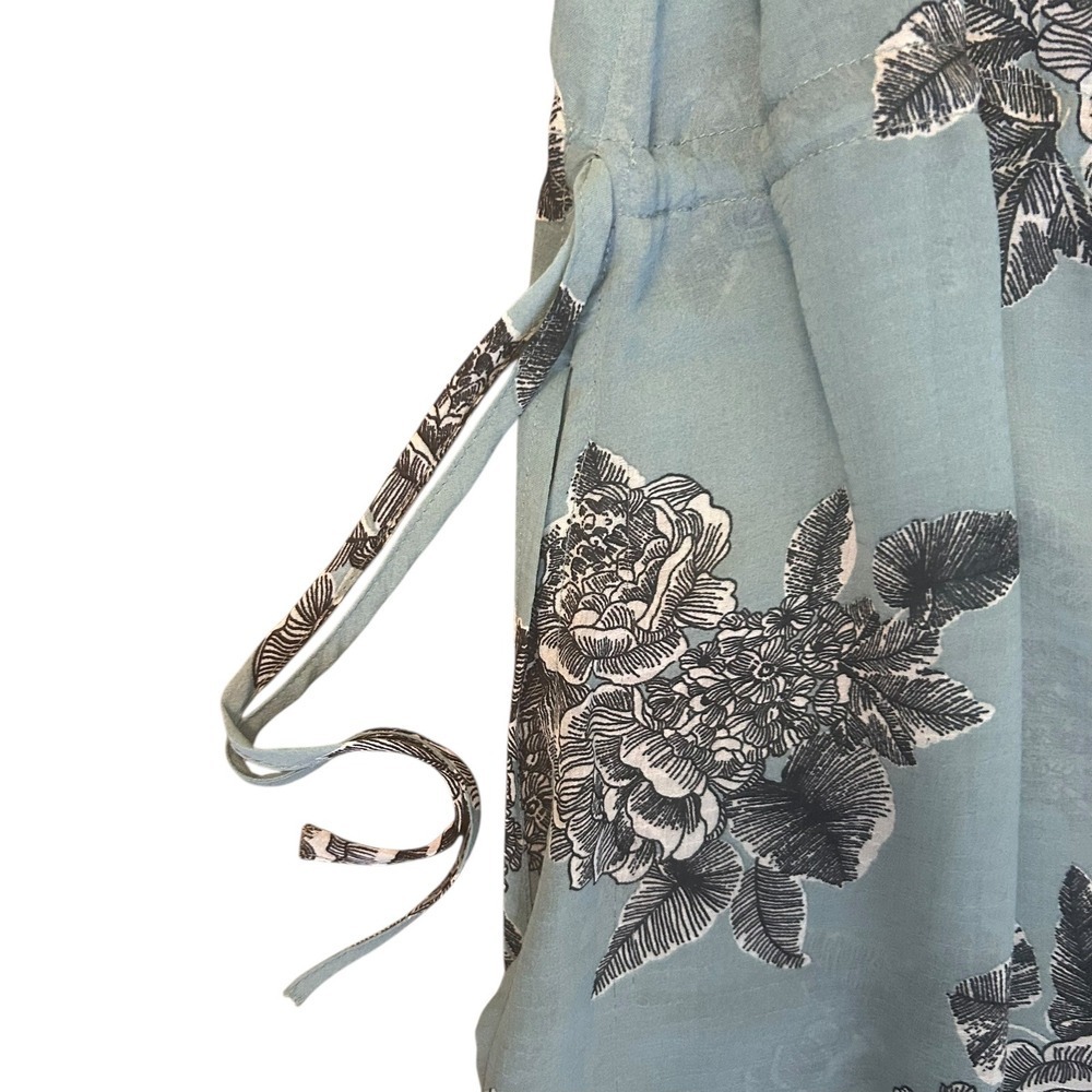 BKE Boutique Women's Boho Blue Black Floral Bell Sleeve Open Kimono Cardigan L - Picture 5 of 8